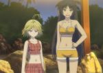  2girls black_hair blonde_hair fudou_akio_(trinity_seven) long_hair multiple_girls screencap short_hair swimsuit trinity_seven violet_eyes yamana_mira yellow_eyes 