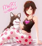  1girl copyright_name dog looking_at_viewer pajamas ruby_rose rwby smile zwei_(rwby) 