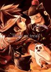  3boys animal_ears bandage bear bell bepo cat_ears cloak collar costume earflap_hat earrings fish ghost halloween hat hat_over_eyes heart_pirates jewelry jolly_roger kamuna8046z mouth_hold multiple_boys mummy one_piece penguin_(one_piece) pirate running shachi_(one_piece) smile sunglasses trafalgar_law wand wig witch witch_hat 