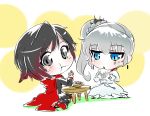  chibi cookie food highres iesupa ruby_rose rwby table weiss_schnee 