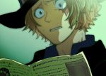  1boy curry_gohan hat male_focus newspaper one_piece sabo_(one_piece) scar solo top_hat upset wide-eyed 