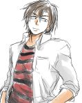  1boy eyeshield_21 hands_in_pockets kuroki_koji male_focus shirt solo striped striped_shirt 