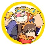  1boy 1girl ashley_(warioware) black_hair facial_hair fat fat_man flexing gloves goggles grin helmet muscle mustache nintendo paruparu05 pose smile super_mario_bros. teeth twintails vest wario warioware 