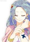  1girl alabasta blue_hair bracelet cape closed_eyes curry_gohan dress jewelry nefertari_vivi one_piece princess smile solo x_(symbol) 