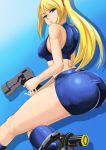  1girl 2007k021 ass bike_shorts blonde_hair breasts huge_ass looking_back metroid ponytail samus_aran solo super_smash_bros. 