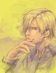  10s 1boy 2014 blonde_hair cigarette hair_over_one_eye male_focus one_piece profile rany sanji signature smoking solo 