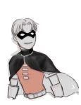  1boy batman_(series) cape dc_comics domino_mask emblem male_focus mask robin_(dc) smile solo spot_color tim_drake 