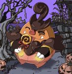  10s candy fangs halloween hijirino_yuuta jack-o&#039;-lantern licking lollipop no_humans pignite pokemon pokemon_(game) pokemon_bw pokemon_xy pumpkaboo pumpkaboo_(cosplay) saliva solo tongue tongue_out 