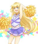  1girl blonde_hair blue_eyes blue_skirt blush cheerleader choker collet_brunel happy long_hair nagi_mizuha open_mouth pom_poms skirt smile solo tales_of_(series) tales_of_symphonia 