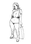  1girl breasts character_request ganto large_breasts monochrome plump simple_background sword tagme weapon 