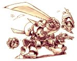    80s chibi damaged gm_(mobile_suit) gm_kai gundam gundam_0080 kampfer_(mobile_suit) mecha severed_arm severed_head severed_limb susagane sword weapon 