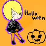  1boy blonde_hair chibi hair_over_one_eye halloween jack-o&#039;-lantern male_focus one_piece orange_background poncho pumpkin sanji solo 