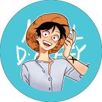  1boy alabasta character_name hat jeremy_(artist) male_focus monkey_d_luffy one_piece open_mouth shirt smile solo straw_hat transparent_background white_shirt x_(symbol) 