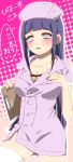  1girl blush breasts byakugan cleavage female fishnets hidakaku hime_cut hyuuga_hinata large_breasts long_hair looking_at_viewer naruto nurse purple_hair solo violet_eyes 