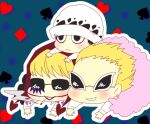  3boys brothers chibi donquixote_doflamingo donquixote_pirates donquixote_rocinante feathers hat heart_print honeydrop616 multiple_boys one_piece siblings smile smoking sunglasses trafalgar_law younger 