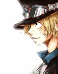  1boy blonde_hair cravat goggles goggles_on_hat hat one_piece profile sabo_(one_piece) scar simple_background solo top_hat white_background 