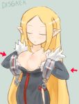  1girl artist_request blonde_hair blush breasts cleavage closed_eyes disgaea healer large_breasts pointy_ears 
