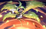  artist_request bare_shoulders breasts claws cleavage feathers final_fantasy final_fantasy_xiv garuda highres monster_girl multiple_wings tornado wind wings 