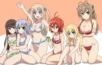  6+girls amagi_brilliant_park antenna_hair bikini blonde_hair blush breasts cleavage embarrassed flat_chest koborii_(amaburi) large_breasts latifa_fleuranza multiple_girls muse_(amaburi) navel phone salama_(amaburi) sento_isuzu side-tie_bikini sitting small_breasts string_bikini swimsuit sylphy_(amaburi) 