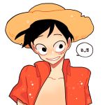  1boy hat jeremy_(artist) male_focus monkey_d_luffy one_piece open_clothes open_shirt red_shirt shirt short_sleeves simple_background smile solo straw_hat 