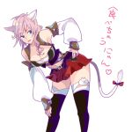  1girl :3 alternate_costume armpits asymmetrical_hair bare_shoulders bow breasts cat_ears cat_tail cleavage detached_sleeves final_fantasy final_fantasy_xiii final_fantasy_xiv leaning lightning_farron lightning_returns:_final_fantasy_xiii midriff miniskirt miqo&#039;te oh_tamax pink_hair skirt solo strap tail thigh-highs white_background 