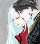  2girls bayonetta bayonetta_(character) bayonetta_2 black_hair closed_eyes glasses jeanne_(bayonetta) kiwa long_hair multiple_girls short_hair white_hair 