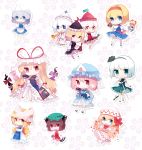  6+girls alice_margatroid animal_ears chen chibi cuivre dress fang hair_ribbon hat highres konpaku_youmu letty_whiterock lily_white lunasa_prismriver lyrica_prismriver merlin_prismriver multiple_girls open_mouth pantyhose ribbon saigyouji_yuyuko sword tail touhou weapon yakumo_ran yakumo_yukari 