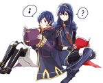  ? blue_hair book brother_and_sister fire_emblem fire_emblem:_kakusei i-c-21 lucina mark_(fire_emblem) musical_note reading siblings sitting speech_bubble 
