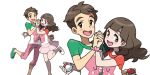  10s blush brown_hair couple hand_holding npc_trainer official_art poke_ball pokemon pokemon_(game) pokemon_oras skirt vector_trace young_couple_(pokemon) 