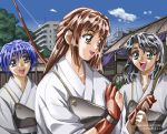 3girls brown_hair chisa_aoki doukoku_soshite game_cg multiple_girls outdoors sky yokota_mamoru 