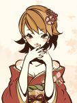  1girl aiwatan brown_eyes brown_hair flower japanese_clothes jewelry kimono megami_tensei persona persona_3 shin_megami_tensei short_hair solo takeba_yukari traditional_clothes 