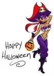  1girl cosplay dark_skin genie halloween looking_at_viewer matt_bozon official_art purple_hair risky_boots_(cosplay) shantae shantae_(character) solo 