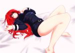  1girl breasts eyepatch long_hair lying maji_de_watashi_ni_koi_shinasai! margit_eberbach red_eyes redhead solo uniform 