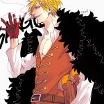  1boy ag_wolf agito013 belt blonde_hair fur_coat gloves male_focus one_piece one_piece_film_z profile sanji simple_background smoking solo 