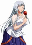  00s 1girl breasts chouun_shiryuu closed_eyes ikkitousen large_breasts long_hair official_art smile solo white_background white_hair 