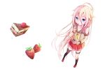  1girl ahoge blonde_hair blue_eyes cake chocolate collarbone detached_sleeve dying0414 food foreshortening fork fruit full_body hair_between_eyes holding holding_fork holding_plate ia_(vocaloid) kneehighs long_hair looking_at_viewer mismatched_legwear plate pleated_skirt red_shoes red_skirt school_uniform serafuku shoes simple_background single_kneehigh single_thighhigh skirt solo standing strawberry sweets thigh-highs thigh_strap tiramisu very_long_hair vocaloid white_background wristband yellow_neckerchief 