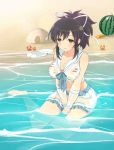  asuka_(senran_kagura) beach bikini crab food fruit kneeling official_art sand sand_castle sand_sculpture see-through senran_kagura senran_kagura_(series) swimsuit water watermelon wet wet_clothes yaegashi_nan 