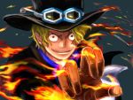  1boy asuma_(sorawomai) blonde_hair fire gloves goggles goggles_on_hat hat male_focus one_piece sabo_(one_piece) scar solo top_hat 