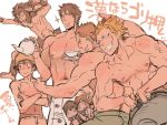  1girl 6+boys abs chambray_(fire_emblem) cup cutiebell donny_(fire_emblem) fire_emblem fire_emblem:_kakusei flexing frederik_(fire_emblem) grego_(fire_emblem) manly mark_(fire_emblem) multiple_boys muscle noire_(fire_emblem) pose shirtless sweat teacup teapot wyck_(fire_emblem) 