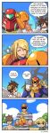  1girl 3boys 4koma angel angel_wings arm_cannon blonde_hair brown_hair captain_falcon comic english f-zero hat helmet link metroid morph_ball multiple_boys nichijou nintendo power_armor samus_aran scarf shoulder_pads super_smash_bros. swimsuit the_legend_of_zelda toon_link varia_suit weapon wings 