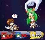  ! &gt;_&lt; angel_wings chibi closed_eyes highres jewelry kid_icarus lots_of_jewelry master_hand nintendo palutena pit_(kid_icarus) space speech_bubble super_smash_bros. wings yuyukong 