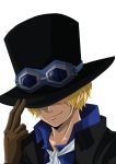  1boy blonde_hair gloves goggles hat male_focus one_piece sabo_(one_piece) smile solo top_hat 