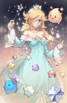  1girl blonde_hair blue_eyes breasts chiko_(mario) cleavage crown dress gebyy-terar hair_over_one_eye long_hair long_skirt looking_at_viewer super_mario_bros. md5_mismatch nintendo off_shoulder rosetta_(mario) skirt super_mario_bros. super_mario_galaxy wand 