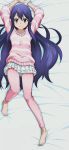  barefoot blue_hair brown_eyes dakimakura fairy_tail feet long_hair miniskirt official_art pants pants_under_skirt screencap shirt skirt stitched toes wendy_marvell 