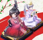  cherry_blossoms fan floral_print folding_fan hair_ornament highres iesupa japanese_clothes katana ruby_rose rwby sword weapon weiss_schnee 