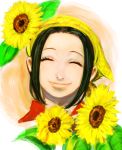  1girl asuma_(sorawomai) bandanna closed_eyes east_blue flower green_hair makino_(one_piece) one_piece smile solo sunflower 