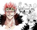  3boys ag_wolf agito013 box eustass_captain_kid goggles goggles_on_head hat male_focus monkey_d_luffy multiple_boys one_piece redhead trafalgar_law 