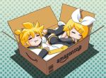  amazon_(company) blonde_hair box brother_and_sister detached_sleeves in_box in_container kagamine_len kagamine_rin necktie ribbon siblings sleeping twins vocaloid yukako 