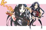  akiyama_mio alternate_costume bass_guitar black_eyes black_hair buri enmaided garters highres instrument k-on! long_hair maid maid_headdress solo thighhighs wallpaper zoom_layer 