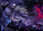  dark feathers long_hair petals purple_eyes rozen_maiden sasa_ichi silver_hair suigintou sword weapon wings 